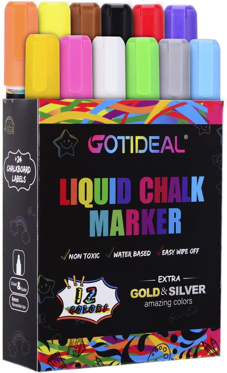 GOTIDEAL 12 Colors Jumbo Window Markers, Bold Car Markers, Chalkboard  Markers for Kids Restaurant, Blackboard, Glass, Bistro, Car Paint Wet  Erasable